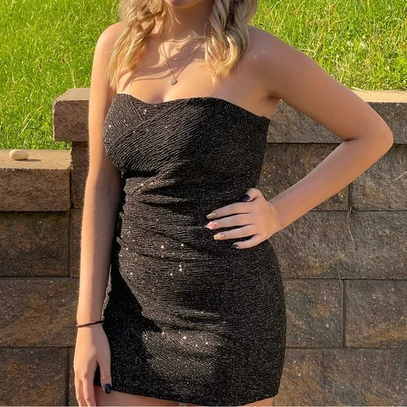 junior size homecoming dresses Cowl-Neck Short Glitter Homecoming Dress with Pockets Rose / 9 main image 1